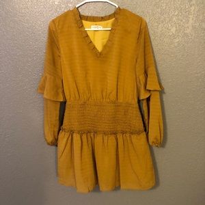 Moon River Gold Ruffle Dress